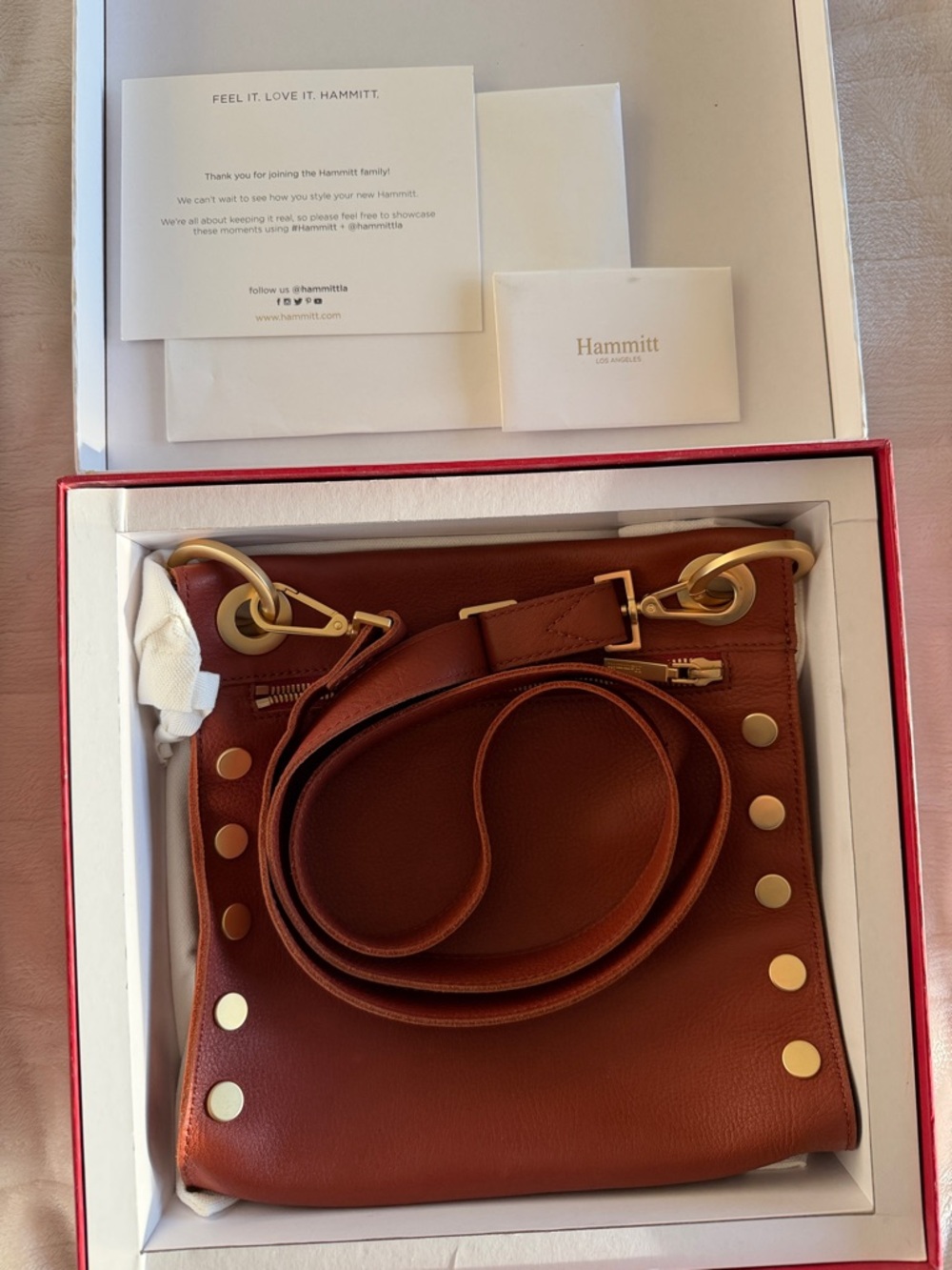 Hammitt Chestnut Brown Leather Crossbody with Gold Hardware